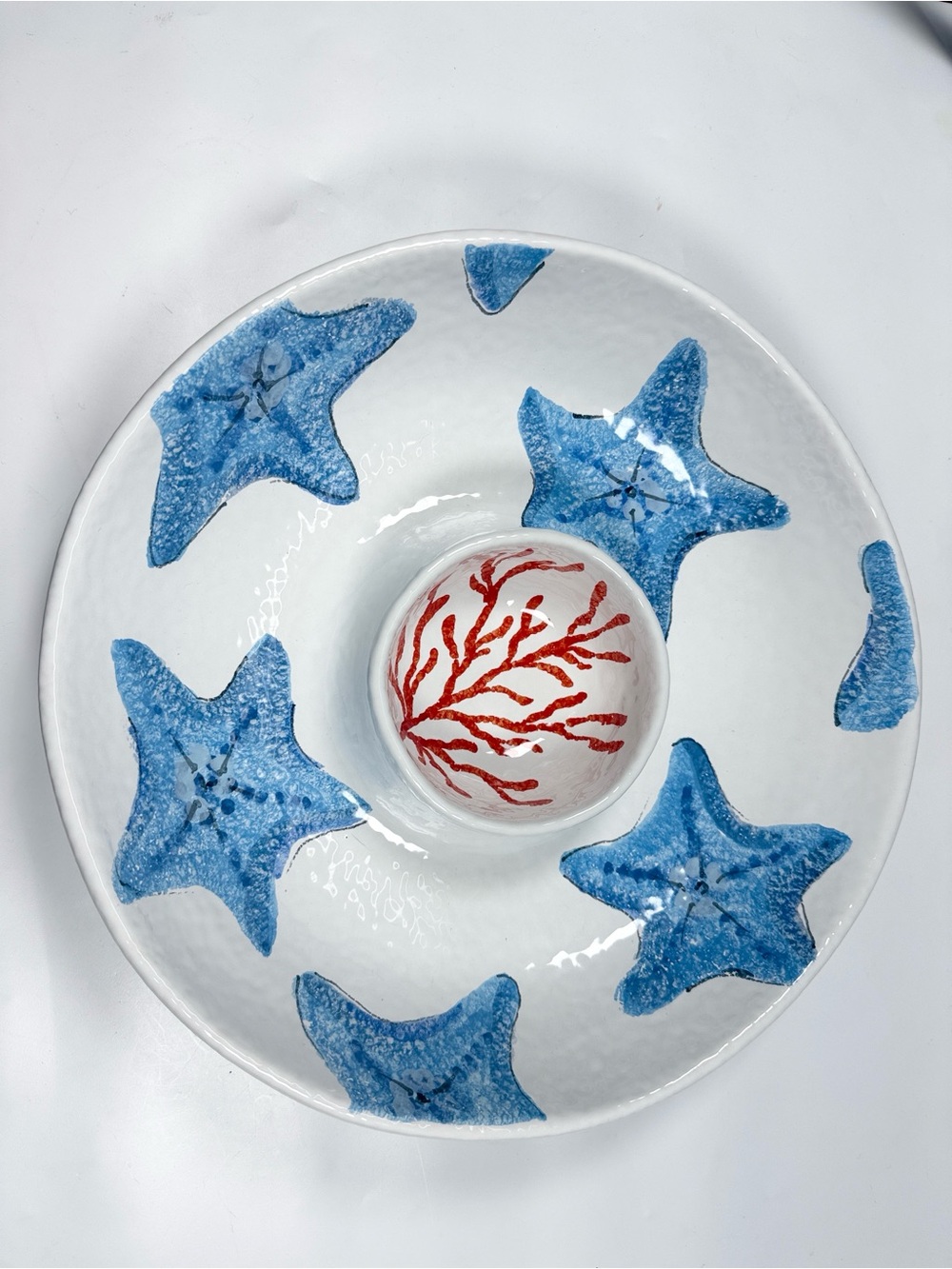 Vietri Large Starfish Coral Chip and Dip Ceramic Dish Bowl